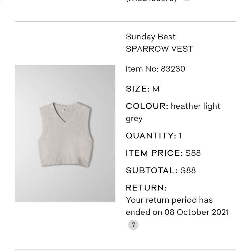 Aritzia Sunday Best Sparrow Sweater Vest